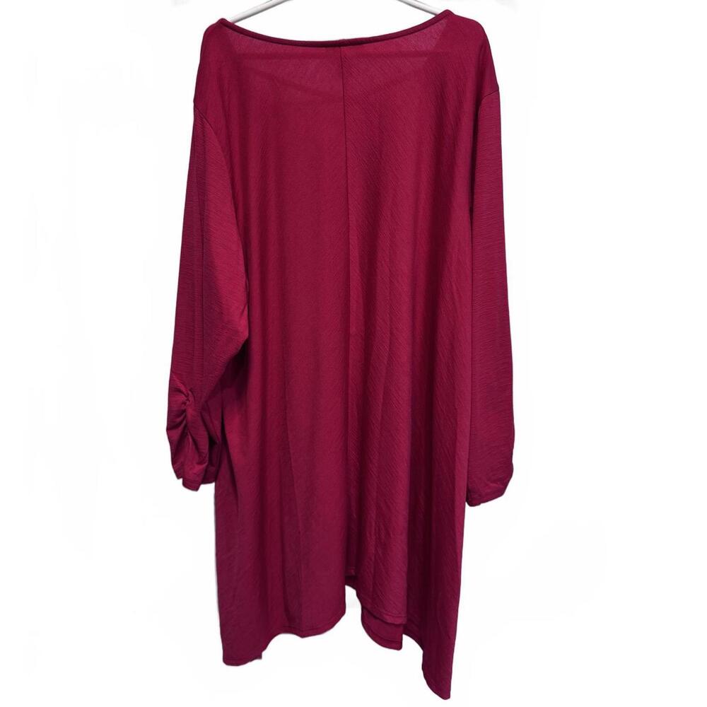 Alyx Red Lattice Ruched Sleeves Shark Bite Hem Top Plus Size 3X - Picture 2 of 5